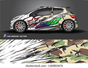 Car decal wrap design vector. Graphic abstract stripe racing background kit designs for wrap vehicle, race car, rally, adventure and livery
