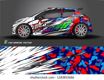 Car decal wrap design vector. Graphic abstract stripe racing background kit designs for wrap vehicle, race car, rally, adventure and livery