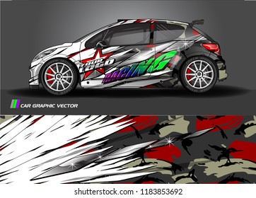 Car decal wrap design vector. Graphic abstract stripe racing background kit designs for wrap vehicle, race car, rally, adventure and livery