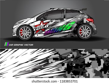 Car decal wrap design vector. Graphic abstract stripe racing background kit designs for wrap vehicle, race car, rally, adventure and livery