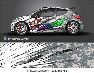 Car decal wrap design vector. Graphic abstract stripe racing background kit designs for wrap vehicle, race car, rally, adventure and livery
