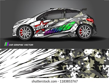 Car decal wrap design vector. Graphic abstract stripe racing background kit designs for wrap vehicle, race car, rally, adventure and livery