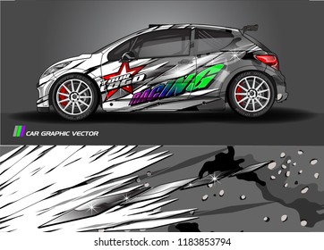 Car decal wrap design vector. Graphic abstract stripe racing background kit designs for wrap vehicle, race car, rally, adventure and livery