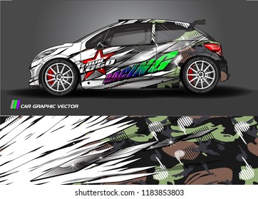 Car decal wrap design vector. Graphic abstract stripe racing background kit designs for wrap vehicle, race car, rally, adventure and livery