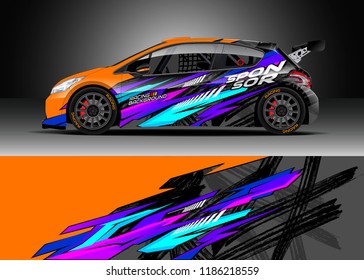Car decal wrap design vector. Graphic abstract stripe racing background kit designs for wrap vehicle, race car, rally, adventure and livery