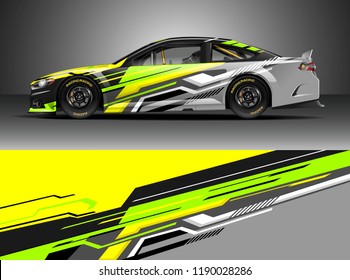 Car decal wrap design vector. Graphic abstract stripe racing background kit designs for wrap vehicle, race car, nascar car, rally, adventure and livery