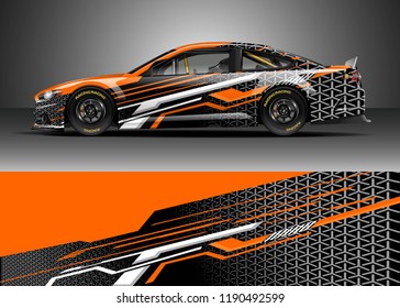 Car decal wrap design vector. Graphic abstract stripe racing background kit designs for wrap vehicle, race car, nascar car, rally, adventure and livery