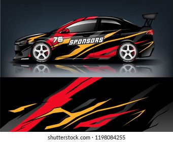 Car decal wrap design vector. Graphic abstract stripe racing background kit designs for vehicle, race car, rally, adventure and livery