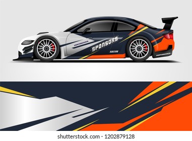 Car decal wrap design vector. Graphic abstract stripe racing background kit designs for vehicle, race car, rally, adventure and livery