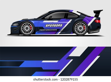 Car decal wrap design vector. Graphic abstract stripe racing background kit designs for vehicle, race car, rally, adventure and livery