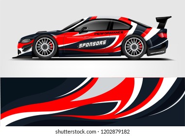 Car decal wrap design vector. Graphic abstract stripe racing background kit designs for vehicle, race car, rally, adventure and livery