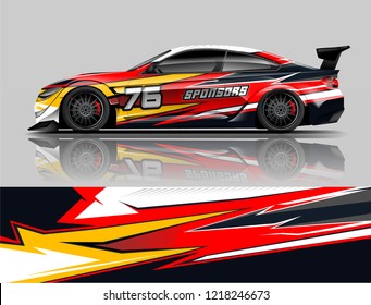 	
Car decal wrap design vector. Graphic abstract stripe racing background kit designs for vehicle, race car, rally, adventure and livery