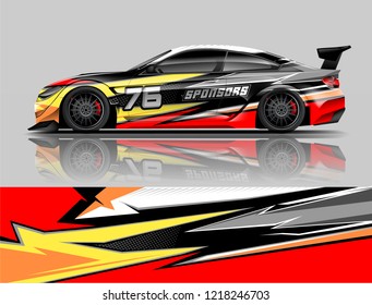 	
Car decal wrap design vector. Graphic abstract stripe racing background kit designs for vehicle, race car, rally, adventure and livery
