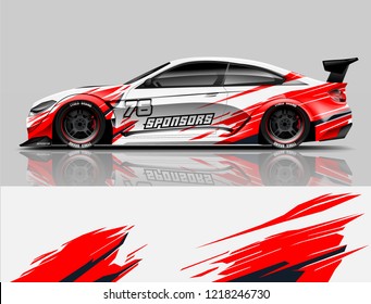 	
Car decal wrap design vector. Graphic abstract stripe racing background kit designs for vehicle, race car, rally, adventure and livery