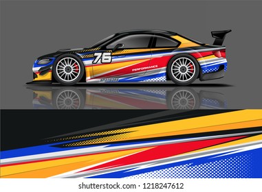 Car decal wrap design vector. Graphic abstract stripe racing background kit designs for vehicle, race car, rally, adventure and livery