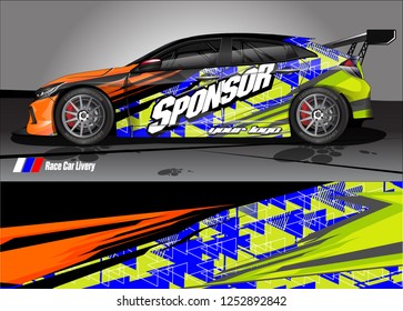 Car decal wrap design vector. Graphic abstract stripe racing background kit designs for vehicle, race car, rally, adventure and livery