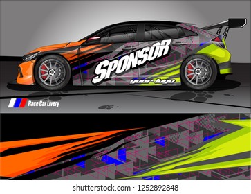 Car decal wrap design vector. Graphic abstract stripe racing background kit designs for vehicle, race car, rally, adventure and livery