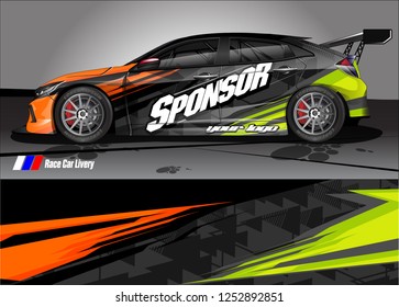 Car decal wrap design vector. Graphic abstract stripe racing background kit designs for vehicle, race car, rally, adventure and livery
