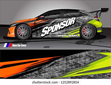 Car decal wrap design vector. Graphic abstract stripe racing background kit designs for vehicle, race car, rally, adventure and livery