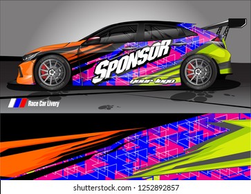 Car decal wrap design vector. Graphic abstract stripe racing background kit designs for vehicle, race car, rally, adventure and livery