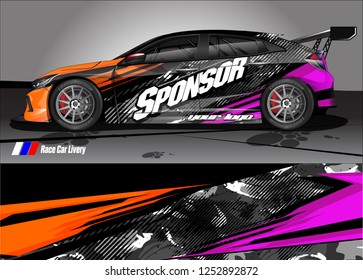 Car decal wrap design vector. Graphic abstract stripe racing background kit designs for vehicle, race car, rally, adventure and livery