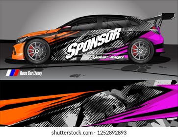 Car decal wrap design vector. Graphic abstract stripe racing background kit designs for vehicle, race car, rally, adventure and livery