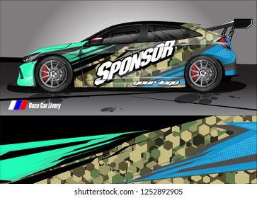 Car decal wrap design vector. Graphic abstract stripe racing background kit designs for vehicle, race car, rally, adventure and livery