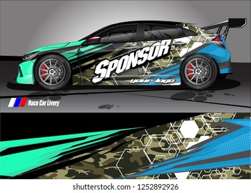 Car decal wrap design vector. Graphic abstract stripe racing background kit designs for vehicle, race car, rally, adventure and livery