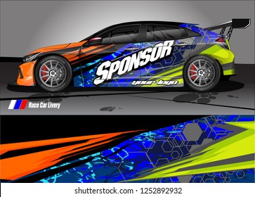 Car decal wrap design vector. Graphic abstract stripe racing background kit designs for vehicle, race car, rally, adventure and livery