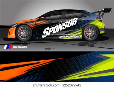Car decal wrap design vector. Graphic abstract stripe racing background kit designs for vehicle, race car, rally, adventure and livery