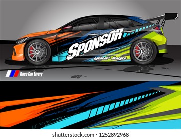 Car decal wrap design vector. Graphic abstract stripe racing background kit designs for vehicle, race car, rally, adventure and livery