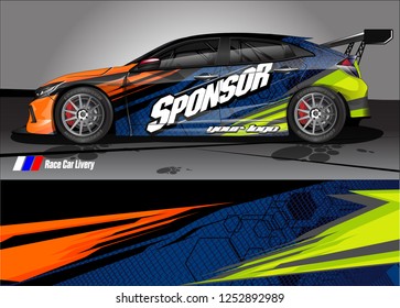 Car decal wrap design vector. Graphic abstract stripe racing background kit designs for vehicle, race car, rally, adventure and livery
