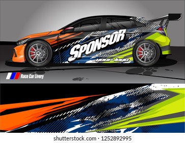 Car decal wrap design vector. Graphic abstract stripe racing background kit designs for vehicle, race car, rally, adventure and livery