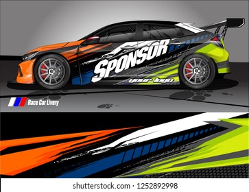 Car decal wrap design vector. Graphic abstract stripe racing background kit designs for vehicle, race car, rally, adventure and livery