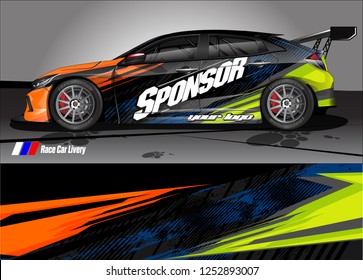 Car decal wrap design vector. Graphic abstract stripe racing background kit designs for vehicle, race car, rally, adventure and livery