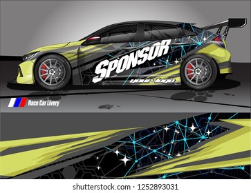 Car decal wrap design vector. Graphic abstract stripe racing background kit designs for vehicle, race car, rally, adventure and livery