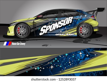 Car decal wrap design vector. Graphic abstract stripe racing background kit designs for vehicle, race car, rally, adventure and livery