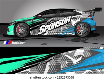 Car decal wrap design vector. Graphic abstract stripe racing background kit designs for vehicle, race car, rally, adventure and livery