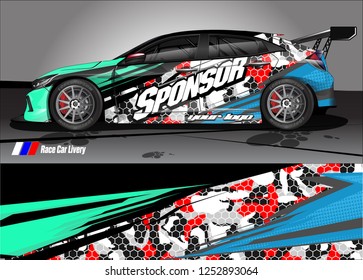 Car decal wrap design vector. Graphic abstract stripe racing background kit designs for vehicle, race car, rally, adventure and livery