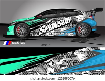 Car decal wrap design vector. Graphic abstract stripe racing background kit designs for vehicle, race car, rally, adventure and livery