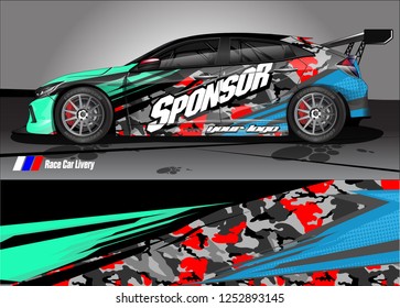 Car decal wrap design vector. Graphic abstract stripe racing background kit designs for vehicle, race car, rally, adventure and livery