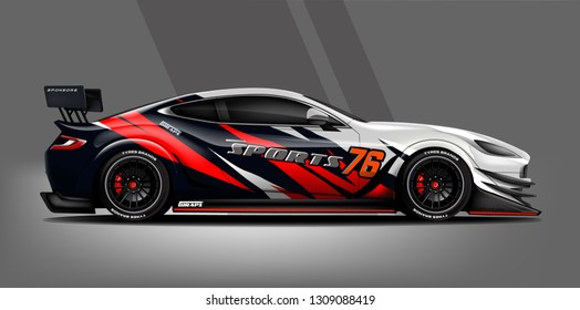 Car decal wrap design vector. Graphic abstract stripe racing background kit designs for vehicle, race car, rally, adventure and livery - Vector

