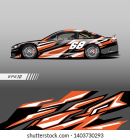 Car decal wrap design vector. Graphic abstract stripe racing background kit designs for vehicle, race car, rally, adventure and livery 