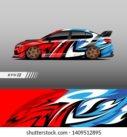 Car decal wrap design vector. Graphic abstract stripe racing background kit designs for wrap vehicle, race car, rally, adventure and livery