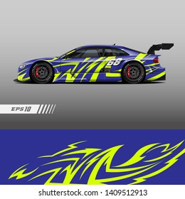 Car decal wrap design vector. Graphic abstract stripe racing background kit designs for wrap vehicle, race car, rally, adventure and livery