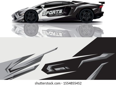 Car decal wrap design vector. Graphic abstract stripe racing background kit designs for vehicle, race car, rally, adventure and livery - eps 10