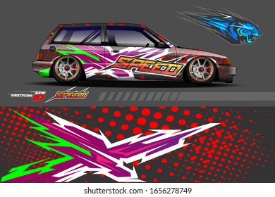 Car decal wrap design vector. Graphic abstract stripe racing background kit designs