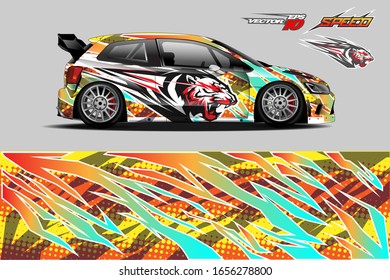 Car decal wrap design vector. Graphic abstract stripe racing background kit designs