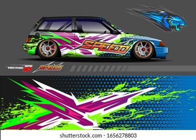 Car decal wrap design vector. Graphic abstract stripe racing background kit designs