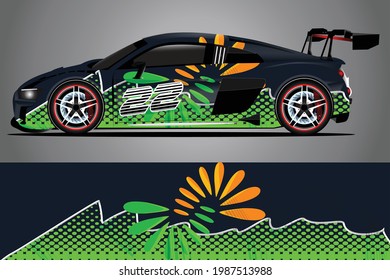 Car decal wrap design vector. Graphic abstract stripe racing background kit designs for vehicle race car rally adventure and livery	